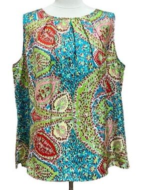 Talbots Multicolor Sleeveless Paisley Shell Top - Blue, Green, Orange Size 24W
